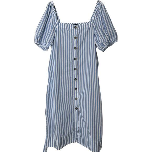 J Crew Harborfront Carol Stripe Button Down Cotton Puff Sleeve MIDI Dress (XL) - Picture 4 of 16